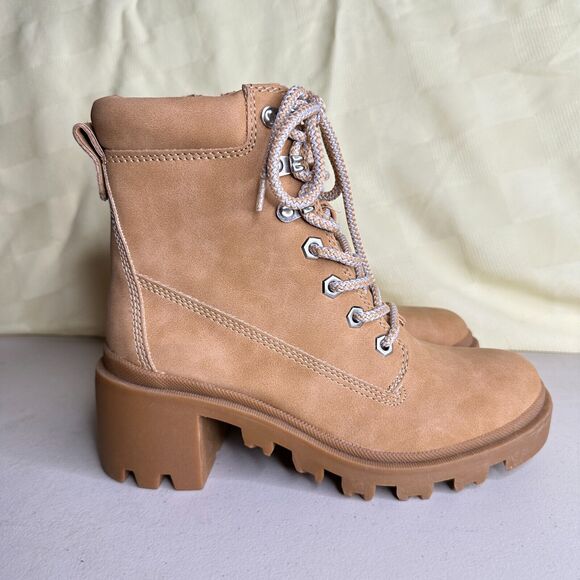 Madden Girl Dillan Combat Boots Lace Up Brown Side Zip Women's Size 5.5 NWB - Picture 4 of 12